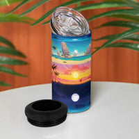 Hawaii Beach Landscape Time-Lapse 4 in 1 Can Cooler Tumbler Tropical Plumeria Flowers - Polynesian Pride