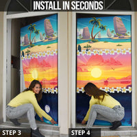 Hawaii Beach Landscape Time-Lapse Door Cover Tropical Plumeria Flowers - Polynesian Pride
