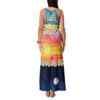 Hawaii Beach Landscape Time-Lapse Family Matching Tank Maxi Dress and Hawaiian Shirt Tropical Plumeria Flowers - Polynesian Pride