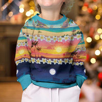 Hawaii Beach Landscape Time-Lapse Kid Ugly Christmas Sweater Tropical Plumeria Flowers - Polynesian Pride