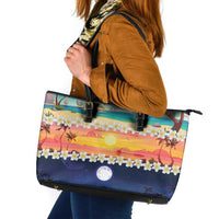 Hawaii Beach Landscape Time-Lapse Leather Tote Bag Tropical Plumeria Flowers - Polynesian Pride