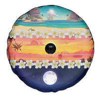 Hawaii Beach Landscape Time-Lapse Spare Tire Cover Tropical Plumeria Flowers - Polynesian Pride