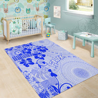 Fiji Masi With Hibiscus Tapa Tribal Area Rug Blue Pastel LT01 - Polynesian Pride
