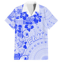 Fiji Masi With Hibiscus Tapa Tribal Family Matching Short Sleeve Bodycon Dress and Hawaiian Shirt Blue Pastel LT01 Dad's Shirt - Short Sleeve Blue - Polynesian Pride