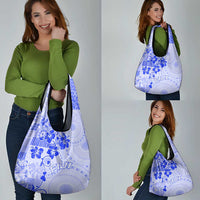 Fiji Masi With Hibiscus Tapa Tribal Grocery Bag Blue Pastel