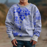 Fiji Masi With Hibiscus Tapa Tribal Kid Ugly Christmas Sweater Blue Pastel LT01 - Polynesian Pride