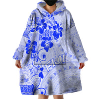 Fiji Masi With Hibiscus Tapa Tribal Wearable Blanket Hoodie Blue Pastel LT01 - Polynesian Pride