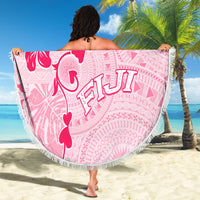 Fiji Masi With Hibiscus Tapa Tribal Beach Blanket Pink Pastel LT01 - Polynesian Pride