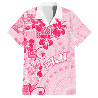 Fiji Masi With Hibiscus Tapa Tribal Family Matching Off Shoulder Short Dress and Hawaiian Shirt Pink Pastel LT01 Dad's Shirt - Short Sleeve Pink - Polynesian Pride