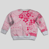 Fiji Masi With Hibiscus Tapa Tribal Kid Ugly Christmas Sweater Pink Pastel LT01 - Polynesian Pride
