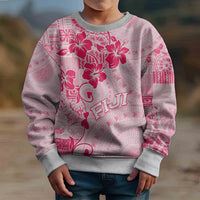 Fiji Masi With Hibiscus Tapa Tribal Kid Ugly Christmas Sweater Pink Pastel LT01 - Polynesian Pride
