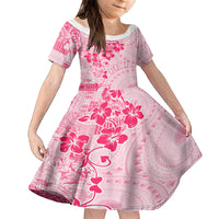 Fiji Masi With Hibiscus Tapa Tribal Kid Short Sleeve Dress Pink Pastel LT01 KID Pink - Polynesian Pride
