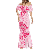 Fiji Masi With Hibiscus Tapa Tribal Mermaid Dress Pink Pastel LT01 - Polynesian Pride