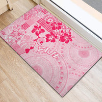Fiji Masi With Hibiscus Tapa Tribal Rubber Doormat Pink Pastel LT01 - Polynesian Pride