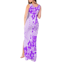 Fiji Masi With Hibiscus Tapa Tribal Tank Maxi Dress Purple Pastel LT01 - Polynesian Pride