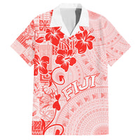 Fiji Masi With Hibiscus Tapa Tribal Family Matching Off Shoulder Short Dress and Hawaiian Shirt Red Pastel LT01 Dad's Shirt - Short Sleeve Red - Polynesian Pride