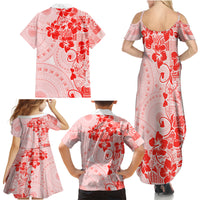 Fiji Masi With Hibiscus Tapa Tribal Family Matching Summer Maxi Dress and Hawaiian Shirt Red Pastel LT01 - Polynesian Pride