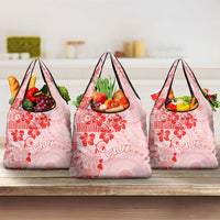 Fiji Masi With Hibiscus Tapa Tribal Grocery Bag Red Pastel