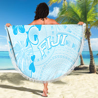 Fiji Masi With Hibiscus Tapa Tribal Beach Blanket Sky Blue Pastel LT01 - Polynesian Pride