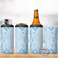 Fiji Masi With Hibiscus Tapa Tribal 4 in 1 Can Cooler Tumbler Sky Blue Pastel