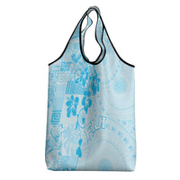 Fiji Masi With Hibiscus Tapa Tribal Grocery Bag Sky Blue Pastel