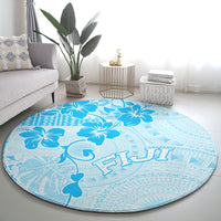 Fiji Masi With Hibiscus Tapa Tribal Round Carpet Sky Blue Pastel LT01 - Polynesian Pride