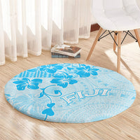 Fiji Masi With Hibiscus Tapa Tribal Round Carpet Sky Blue Pastel LT01 - Polynesian Pride
