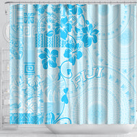 Fiji Masi With Hibiscus Tapa Tribal Shower Curtain Sky Blue Pastel LT01 - Polynesian Pride