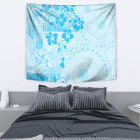 Fiji Masi With Hibiscus Tapa Tribal Tapestry Sky Blue Pastel LT01 - Polynesian Pride