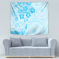 Fiji Masi With Hibiscus Tapa Tribal Tapestry Sky Blue Pastel LT01 - Polynesian Pride