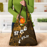 Fiji Masi With Hibiscus Tapa Tribal Grocery Bag Gold Version