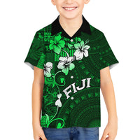 Fiji Masi Family Matching Short Sleeve Bodycon Dress and Hawaiian Shirt Fijian Hibiscus Tapa Green Version LT01 Son's Shirt Green - Polynesian Pride