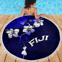 Fiji Masi Beach Blanket Fijian Hibiscus Navy Blue Gold Version LT01 - Polynesian Pride