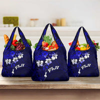Fiji Masi Grocery Bag Fijian Hibiscus Navy Blue Gold Version