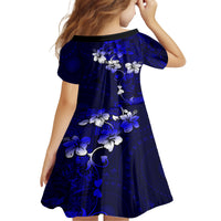 Fiji Masi Kid Short Sleeve Dress Fijian Hibiscus Navy Blue Gold Version LT01 - Polynesian Pride