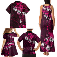 Fiji Masi Family Matching Tank Maxi Dress and Hawaiian Shirt Fijian Hibiscus Tapa Pink Version LT01 - Polynesian Pride