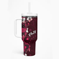 Fiji Masi Tumbler With Handle Fijian Hibiscus Tapa Pink Version