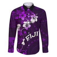 Fiji Masi Family Matching Off Shoulder Long Sleeve Dress and Hawaiian Shirt Fijian Hibiscus Tapa Purple Version LT01 Dad's Shirt - Long Sleeve Purple - Polynesian Pride