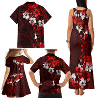 Fiji Masi Family Matching Tank Maxi Dress and Hawaiian Shirt Fijian Hibiscus Tapa Red Version LT01 - Polynesian Pride