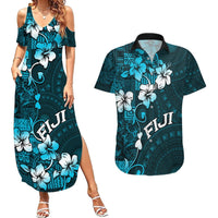 Fiji Masi Couples Matching Summer Maxi Dress and Hawaiian Shirt Fijian Hibiscus Tapa Sky Blue Version LT01 Blue - Polynesian Pride