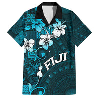 Fiji Masi Family Matching Tank Maxi Dress and Hawaiian Shirt Fijian Hibiscus Tapa Sky Blue Version LT01 Dad's Shirt - Short Sleeve Blue - Polynesian Pride