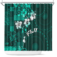 Fiji Masi Shower Curtain Fijian Hibiscus Tapa Turquoise Version LT01 Turquoise - Polynesian Pride