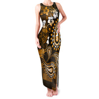 Fiji Masi Paisley With Hibiscus Tapa Family Matching Tank Maxi Dress and Hawaiian Shirt Gold Version LT01 Mom's Dress Gold - Polynesian Pride