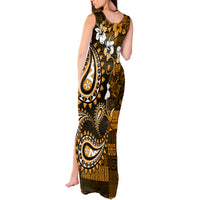 Fiji Masi Paisley With Hibiscus Tapa Tank Maxi Dress Gold Version LT01 - Polynesian Pride