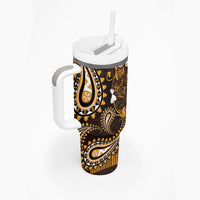 Fiji Masi Paisley With Hibiscus Tapa Tumbler With Handle Gold Version