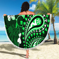 Fiji Masi Paisley With Hibiscus Tapa Beach Blanket Green Version LT01 - Polynesian Pride