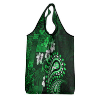 Fiji Masi Paisley With Hibiscus Tapa Grocery Bag Green Version