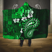 Fiji Masi Paisley With Hibiscus Tapa Hooded Blanket Green Version LT01 One Size Green - Polynesian Pride