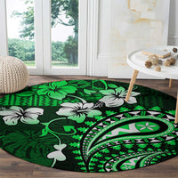 Fiji Masi Paisley With Hibiscus Tapa Round Carpet Green Version LT01 - Polynesian Pride
