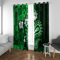 Fiji Masi Paisley With Hibiscus Tapa Window Curtain Green Version LT01 With Grommets Green - Polynesian Pride